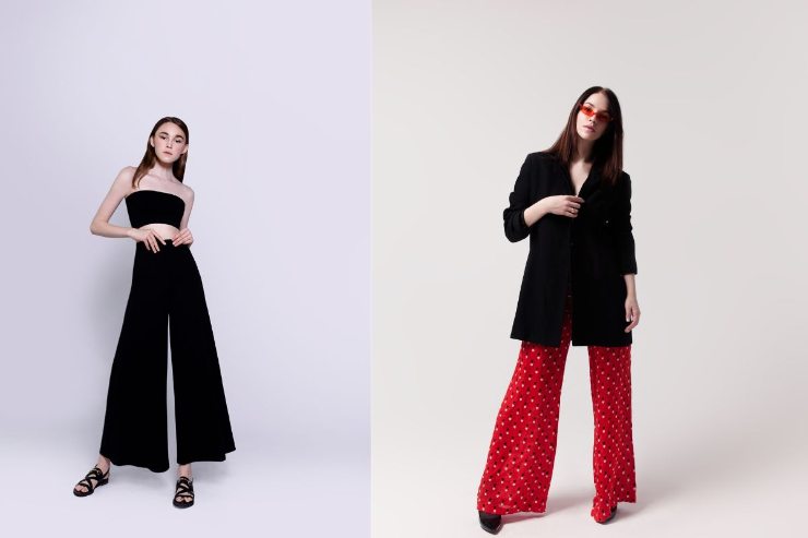 modelle con pantaloni a gamba larga